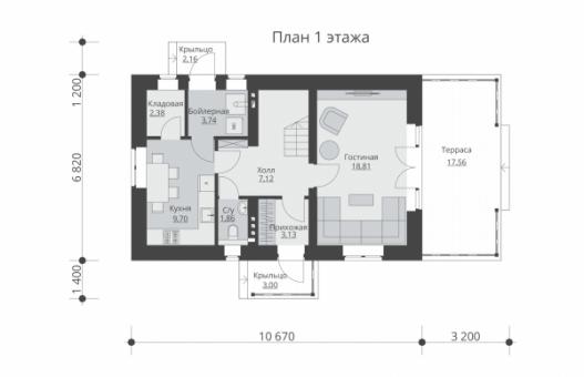 Проект одноэтажного дома с мансардой и террасой